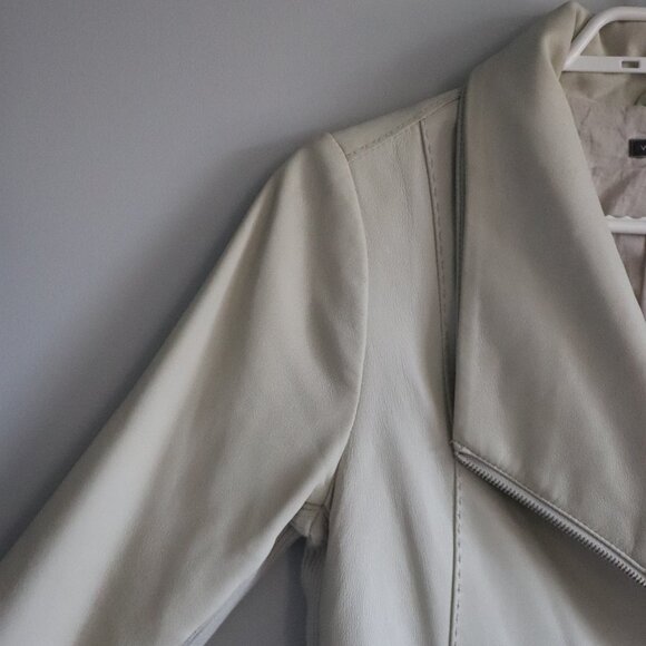 Vince Sz M Classic Cream Goat Leather Moto Asymmetrical Full‎ Zip Luxury Jacket - Picture 3 of 16